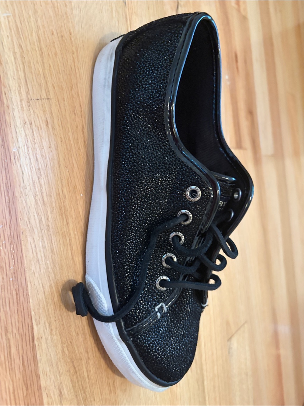 SPERRY Top-Sider Black Leather Seacoast Sneakers - Women's 7.5 - Sparkle Beaded